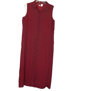 Merona Dress Womens Large Button Front Midi Lined Dress‎ Sleeveless Red